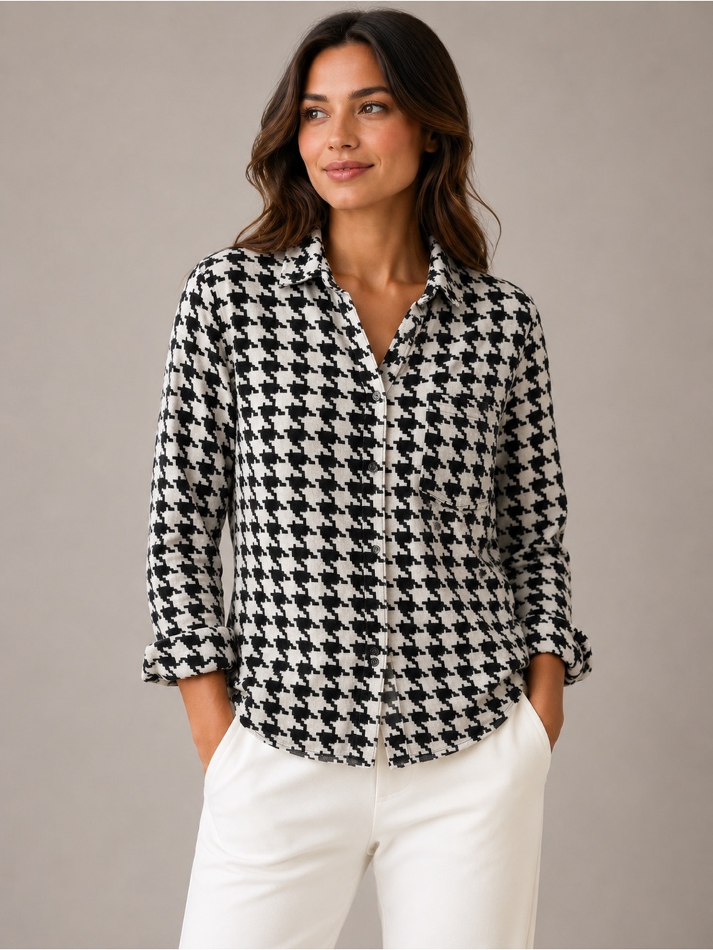 Urban Outfitters Houndstooth Classic black and white Button Down Blouse